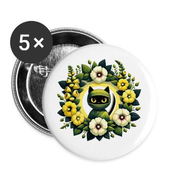 Wrapped Cat Floral Halo - Buttons large 2.2''/56 mm (5-pack) - white - Front