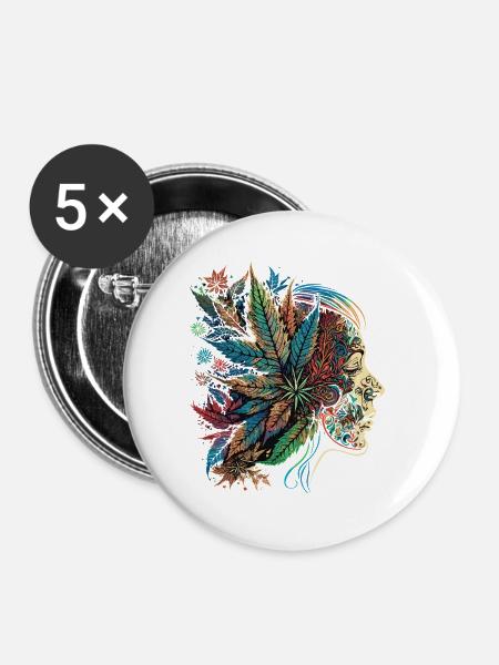 Psychedelische Blattensilhouette - Buttons groß 56 mm (5er Pack) - Weiß