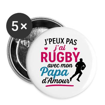 Rugby-Papa in Pink Heart - Buttons groß 56 mm (5er Pack) - Weiß - Vorne