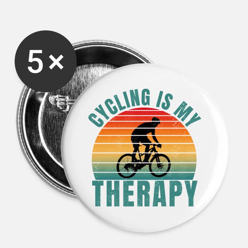cycling is my therapy - Buttons large 2.2''/56 mm (5-pack) - white