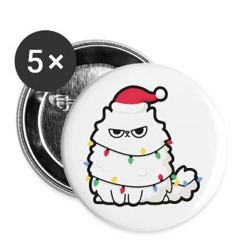 Grimmige Weihnachtskatze mit Lichtern - Buttons groß 56 mm (5er Pack) - Weiß - Vorne