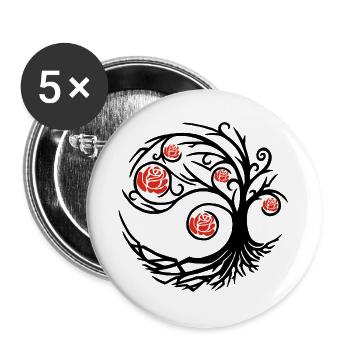 Stilisierter schwarzer Baum und rote Rosen - Buttons groß 56 mm (5er Pack) - Weiß - Vorne
