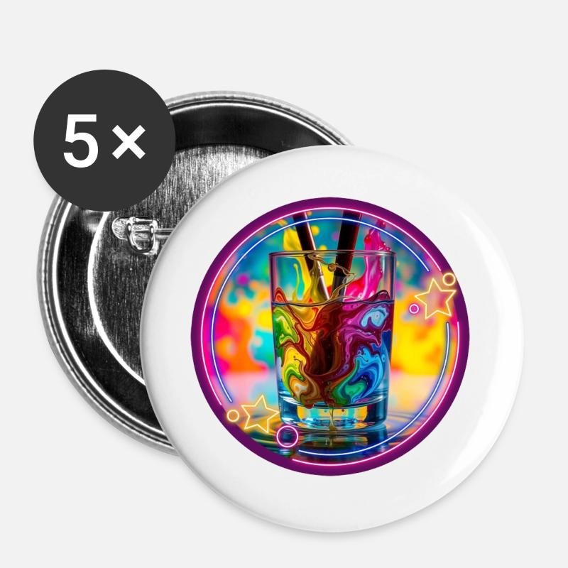 Colored Neon Psyedelic Glass - Buttons large 2.2''/56 mm (5-pack) - white