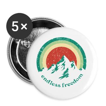 Endless Freedom Mountain Rainbow in retro design - Buttons large 2.2''/56 mm (5-pack) - white - Front