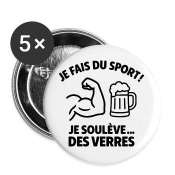 Ich treibe Sport, hebe Brille, mache Humor - Buttons groß 56 mm (5er Pack) - Weiß - Vorne