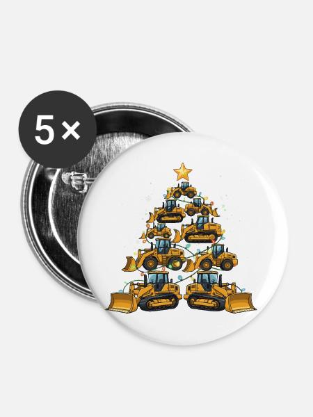 Lustiger Bulldozer Weihnachtsbaum Geschenk - Buttons groß 56 mm (5er Pack) - Weiß