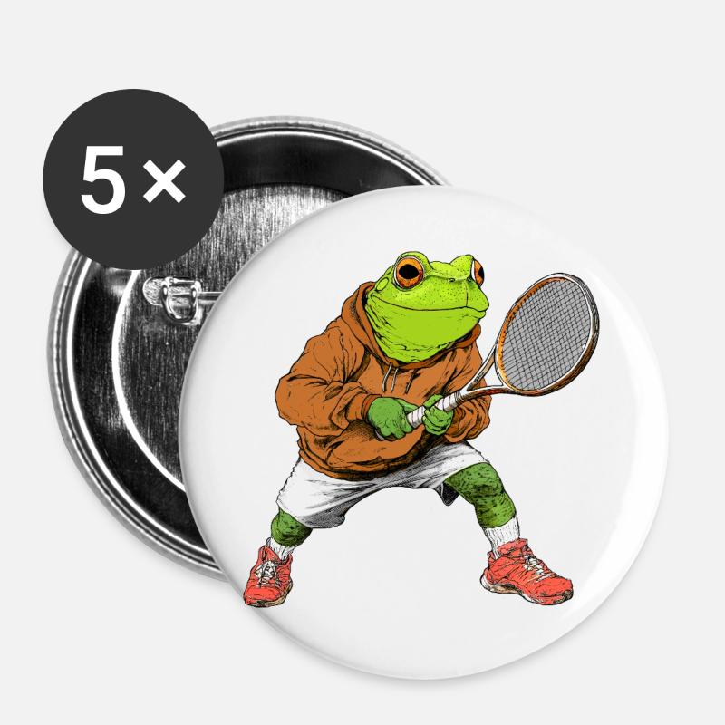 Frösche Tennis - Buttons groß 56 mm (5er Pack) - Weiß