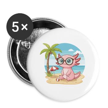 Mignon Axolotl avec des lunettes vacances d’été sur la plage - Lot de 5 grands badges (56 mm) - blanc - Devant