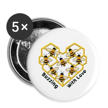 Herz der Bienen - Buttons groß 56 mm (5er Pack) - Weiß - Vorne