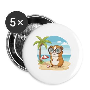 Süßes Meerschweinchen mit Brille Strandsommerurlaub - Buttons groß 56 mm (5er Pack) - Weiß - Vorne