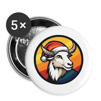 Bock mit Santa-Hut vor Regenbogen - Buttons groß 56 mm (5er Pack) - Weiß - Vorne