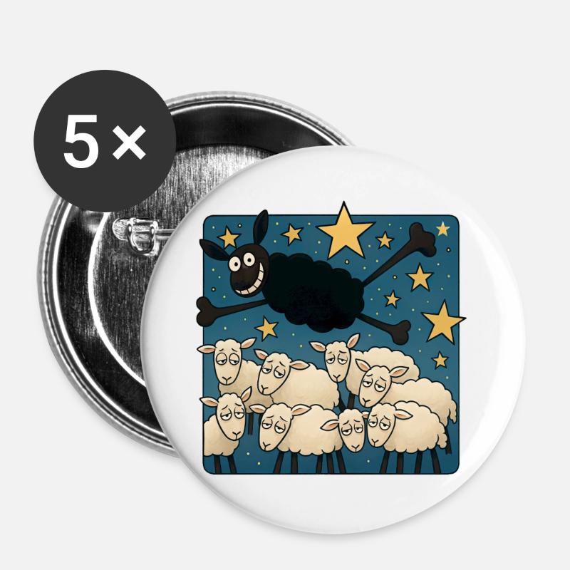 Schwarzes Schaf - Buttons groß 56 mm (5er Pack) - Weiß