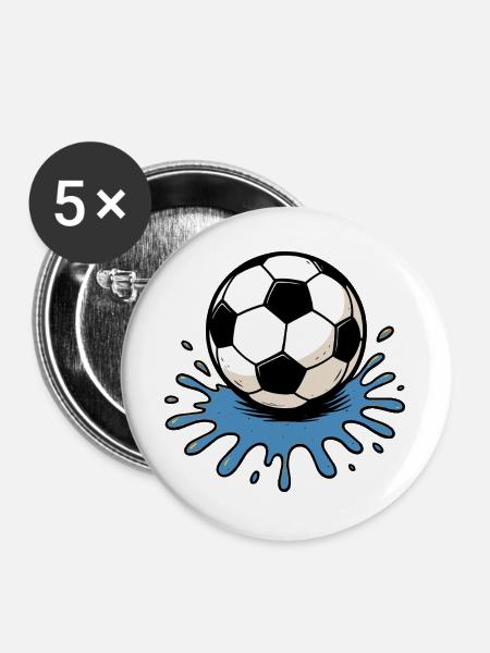 Spritzender Fußball - Buttons groß 56 mm (5er Pack) - Weiß