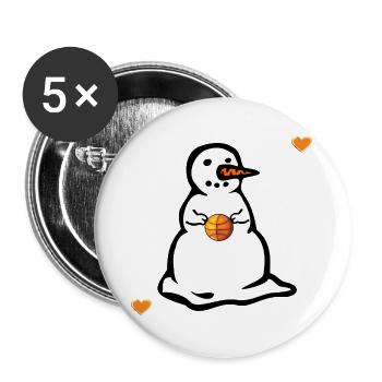 Winter Basketball Kinder Schneemann - Buttons groß 56 mm (5er Pack) - Weiß - Vorne