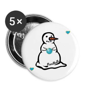 Winter Handball Kinder Schneemann - Buttons groß 56 mm (5er Pack) - Weiß - Vorne