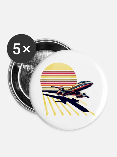 Retro Sonnenuntergang Jetflug - Buttons groß 56 mm (5er Pack) - Weiß