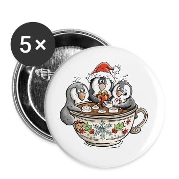 Mignons manchots de Noël dans une tasse de cacao - Lot de 5 grands badges (56 mm) - blanc - Devant