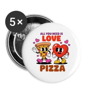 All you need is love pizza - Buttons groß 56 mm (5er Pack) - Weiß - Vorne