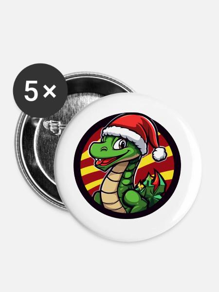 Dino Santa im Weihnachtskreis - Buttons groß 56 mm (5er Pack) - Weiß