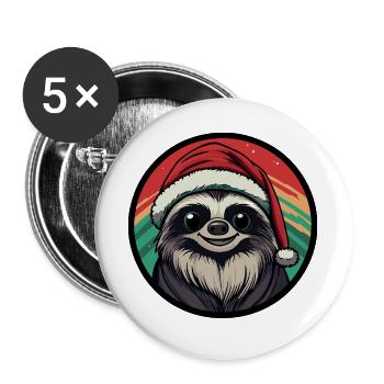 Weihnachts-Sloth im Santa-Hut - Buttons groß 56 mm (5er Pack) - Weiß - Vorne