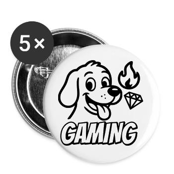 Gaming font with funny dog motif and icons - Buttons large 2.2''/56 mm (5-pack) - white - Front