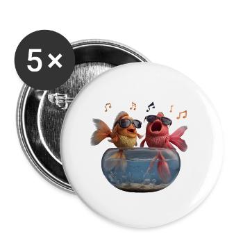 Singing goldfish with sunglasses in glass - Buttons large 2.2''/56 mm (5-pack) - white - Front