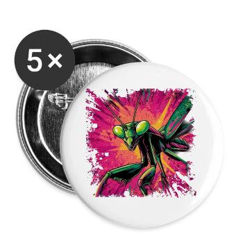 Praying Mantis Pop Art Street Art Neon Colorful - Buttons large 2.2''/56 mm (5-pack) - white - Front