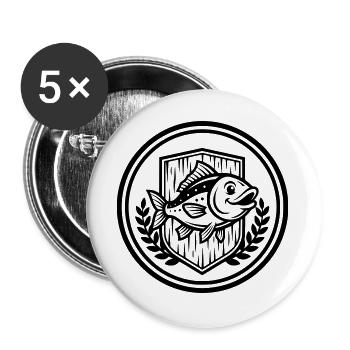 Angler Coat of Arms Fish Club Logo Vector - Buttons large 2.2''/56 mm (5-pack) - white - Front