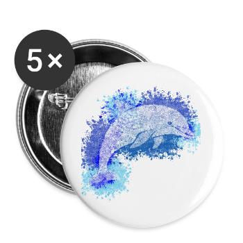 Zentangle Dolphin - Buttons large 2.2''/56 mm (5-pack) - white - Front