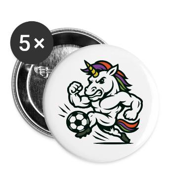 Power Unicorn Soccer Mascot Sprinting Fast - Buttons large 2.2''/56 mm (5-pack) - white - Front