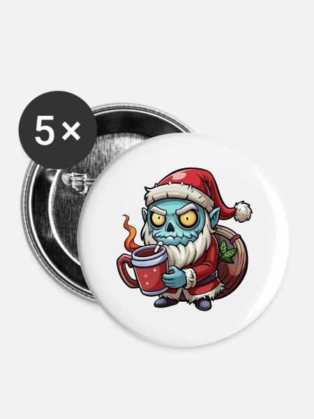 Untoter Weihnachtsmann-Kaffee-Chaos - Buttons groß 56 mm (5er Pack) - Weiß