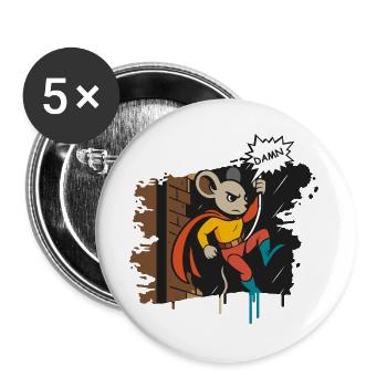 Superhelden Maus am Seil Comic Cartoon - Buttons groß 56 mm (5er Pack) - Weiß - Vorne