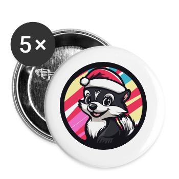 Weihnachts-Stinktier Karikatur - Buttons groß 56 mm (5er Pack) - Weiß - Vorne