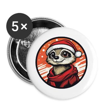 Suricate avec un chapeau de Père Noël - Lot de 5 grands badges (56 mm) - blanc - Devant