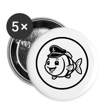 Drôle de Poisson Capitaine Casquette BD - Lot de 5 grands badges (56 mm) - blanc - Devant