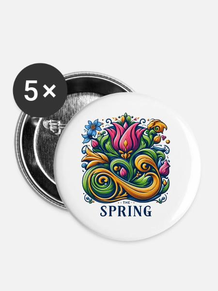 Frühling Logo - Buttons groß 56 mm (5er Pack) - Weiß