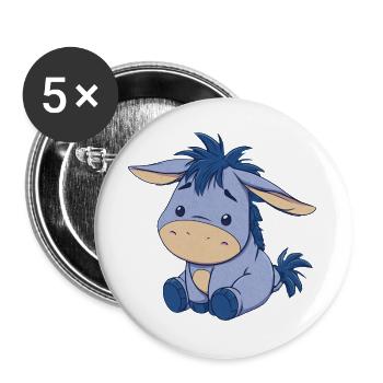 Blauer niedlicher Plüsch-Esel - Buttons groß 56 mm (5er Pack) - Weiß - Vorne