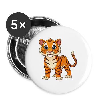 Cartoon-artiger Tiger - Buttons groß 56 mm (5er Pack) - Weiß - Vorne