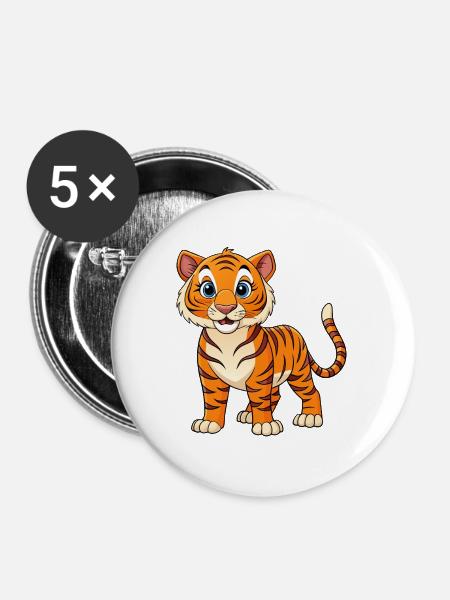Cartoon-artiger Tiger - Buttons groß 56 mm (5er Pack) - Weiß