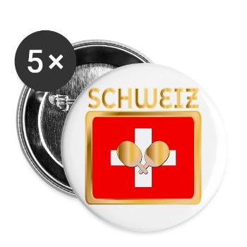 Schweiz Tischtennis - Buttons groß 56 mm (5er Pack) - Weiß - Vorne