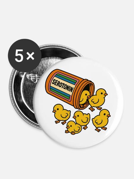 Serotonin-Kükenparade - Buttons groß 56 mm (5er Pack) - Weiß