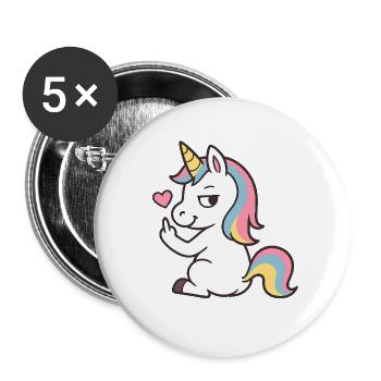 Licorne espiègle au cœur – Déclaration de licorne douce - Lot de 5 grands badges (56 mm) - blanc - Devant