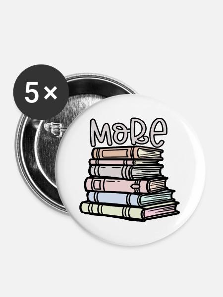 Lesen Sie mehr Bücher - Buttons groß 56 mm (5er Pack) - Weiß
