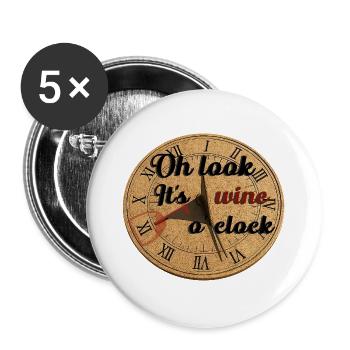 Oh regarde, c’est l’heure du vin – Illustration du cadran solaire - Lot de 5 grands badges (56 mm) - blanc - Devant