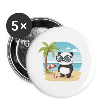 Vacances d’été sur la plage avec un panda mignon aux lunettes - Lot de 5 grands badges (56 mm) - blanc - Devant