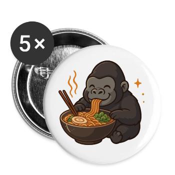 Gorilla with noodles ramen kawaii gorilla - Buttons large 2.2''/56 mm (5-pack) - white - Front