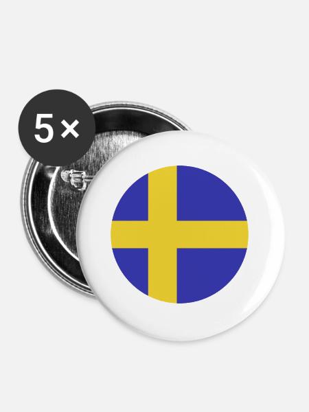 Schweden-Flaggenrunde - Buttons groß 56 mm (5er Pack) - Weiß