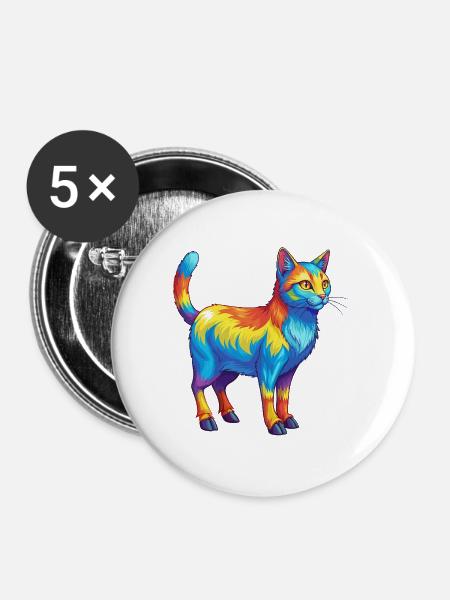 Bunte Katzen-Regenbogen-Pop-Art-Aquarell - Buttons groß 56 mm (5er Pack) - Weiß