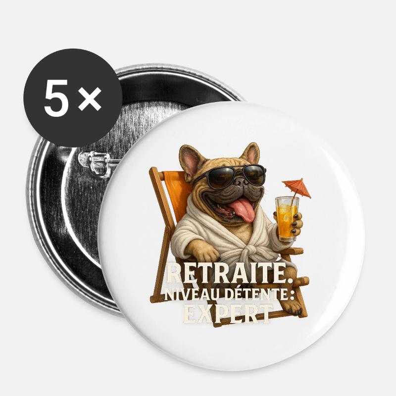 Expert Retraté Relaxation Bulldog - Buttons large 2.2''/56 mm (5-pack) - white