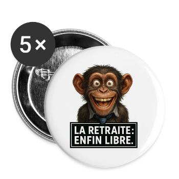 Singe en Retraite Libre - Lot de 5 grands badges (56 mm) - blanc - Devant